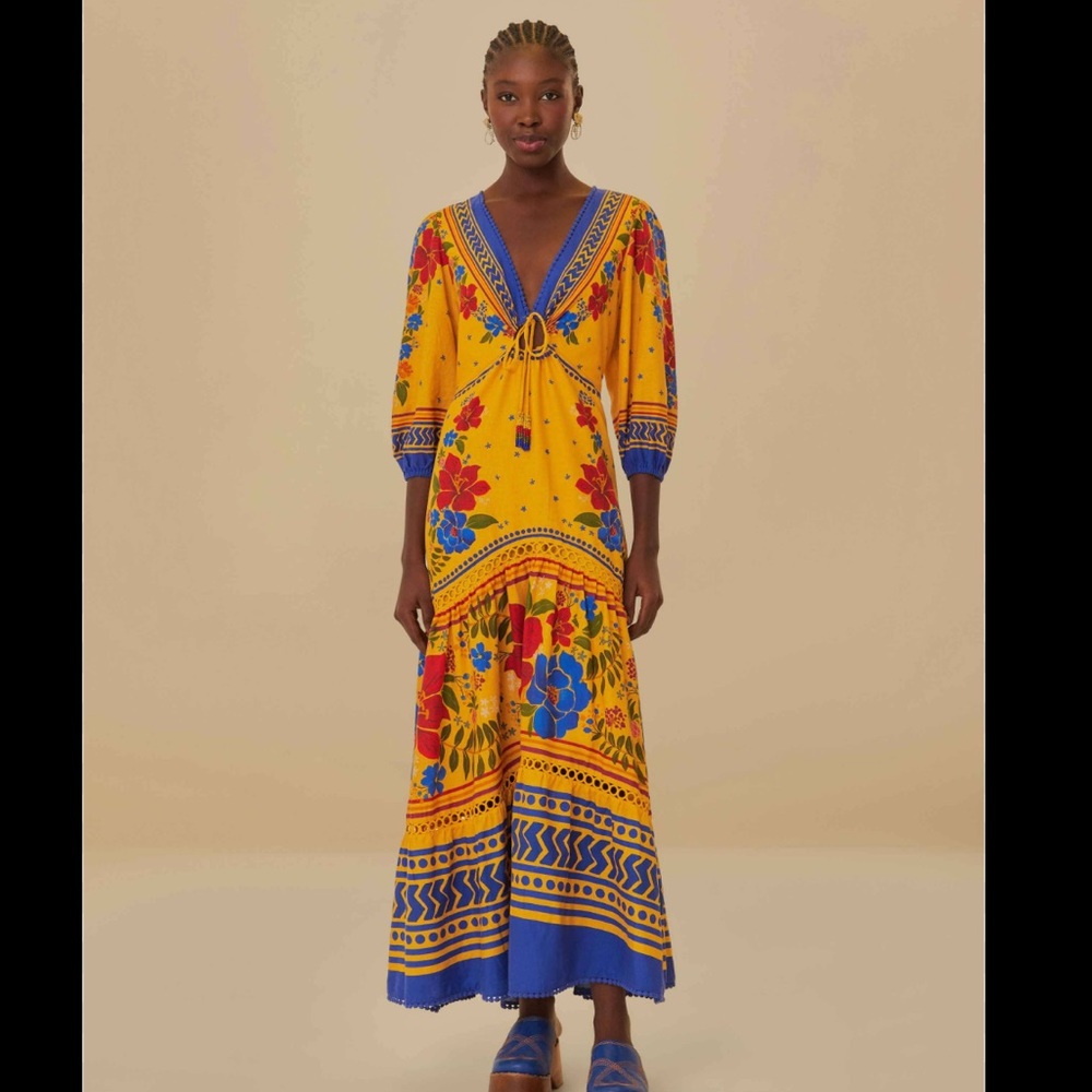 FARM Rio Multicolor Floral Long Sleeve Dress NWT